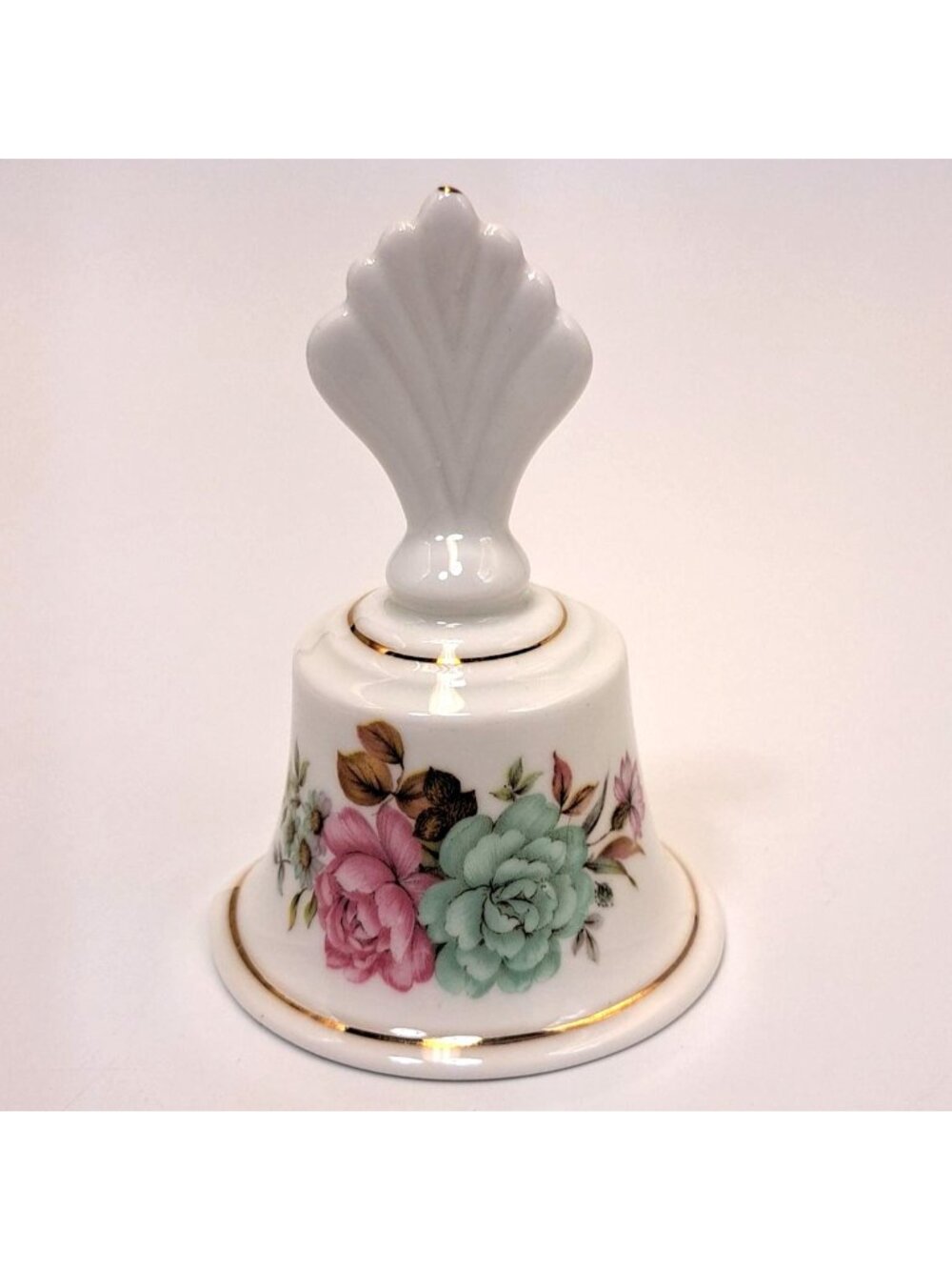 Lysander Floral Bone China Decorative Bell Gold Trim Pink Green Roses England